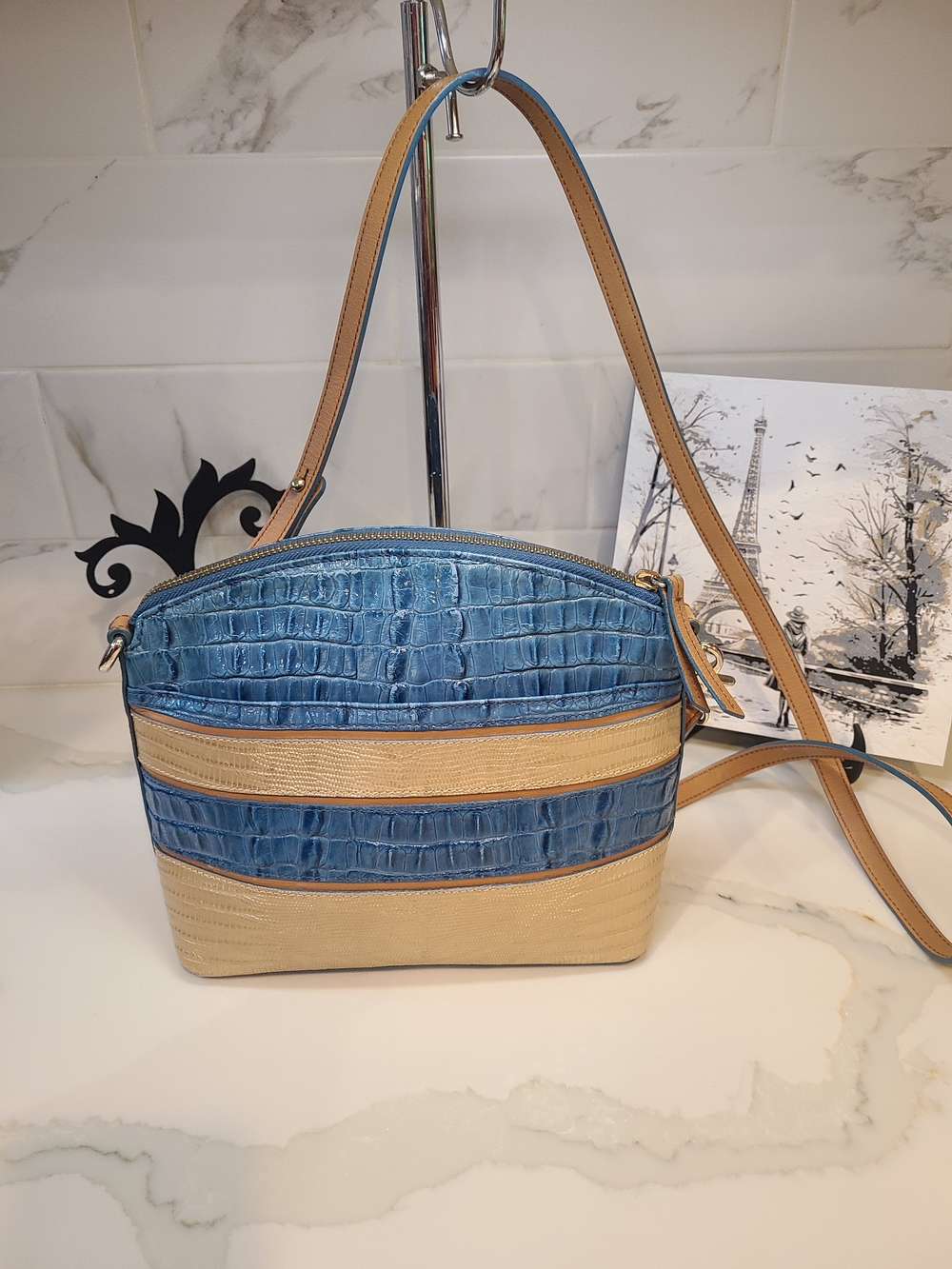 Brahmin Mini Duxbury Surf Vineyard Blue & Gold - Picture 2 of 13